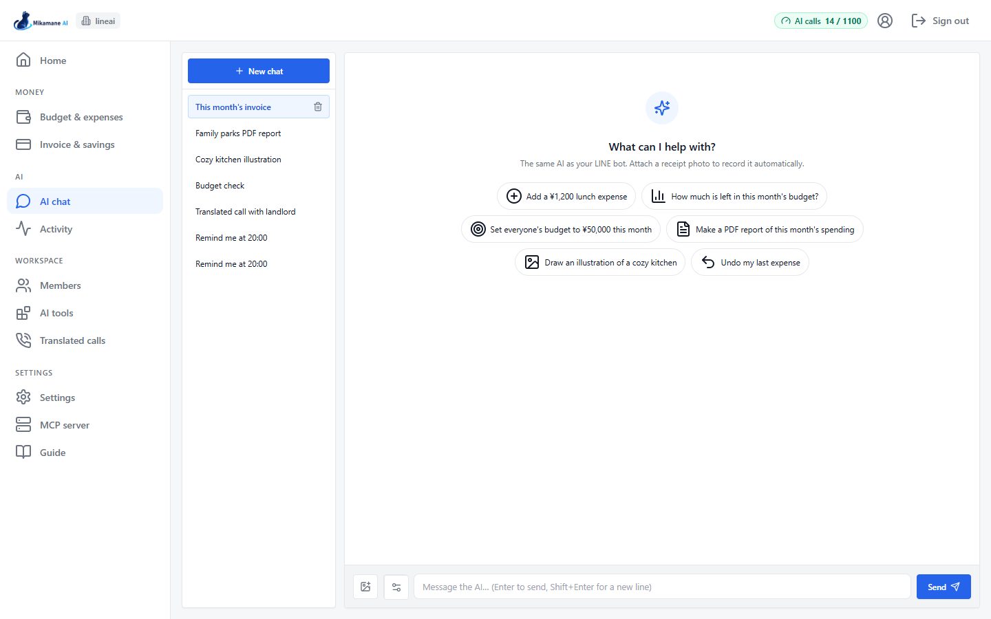 Mikamane AI dashboard